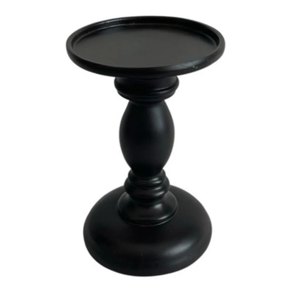 Black Wood Pillar Candle Holder Pedestal Turned Base 6.25